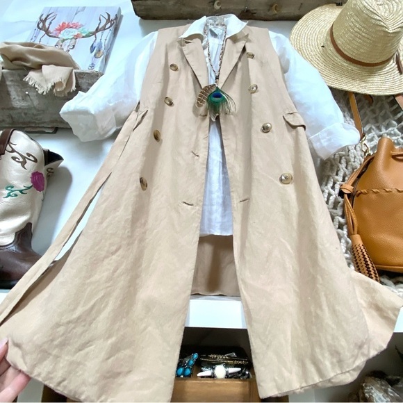 LINEN trench mini safari boho mini dress/vest w resort 
Vacay vibe - Picture 8 of 16